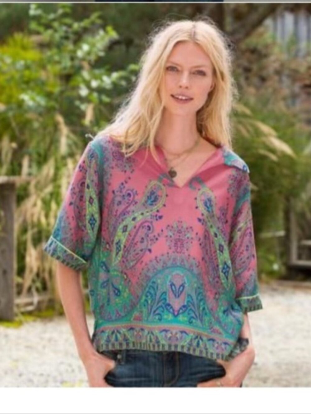 SUNDANCE Paisley Silk/Cotton Blouse sz M  NWT